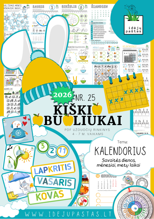 2026 KALENDORIUS užduotys vaikams savaitės dienos