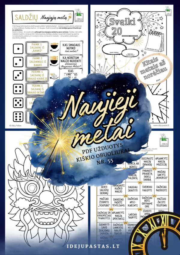 2025 sutikimas NAUJIEJI METAI užduotys, burtai žaidimai vaikams