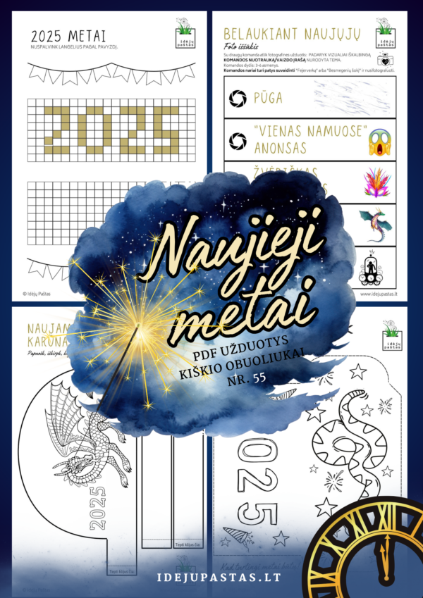 2025 sutikimas NAUJIEJI METAI užduotys, burtai žaidimai vaikams