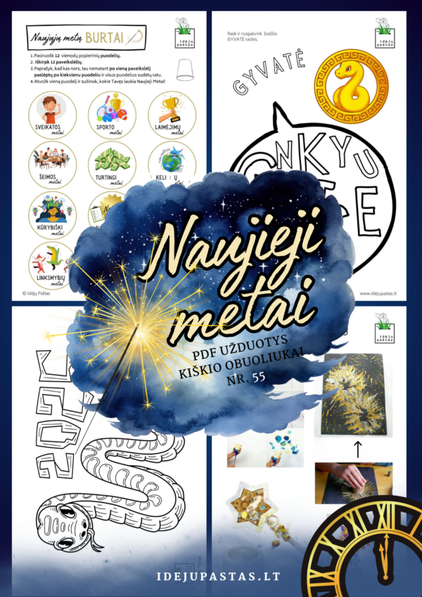 2025 sutikimas NAUJIEJI METAI užduotys, burtai žaidimai vaikams