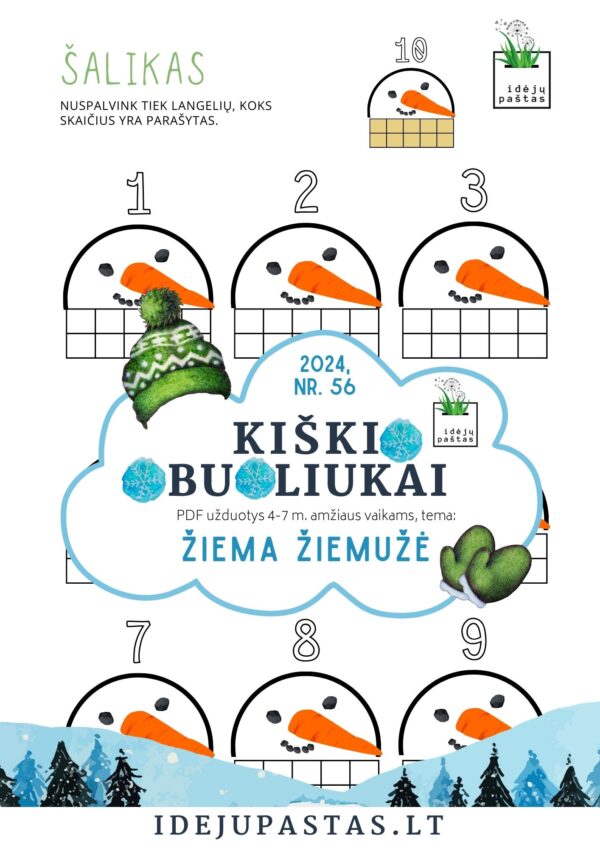 ŽIEMA ŽIEMUŽĖ pdf užduotys apie žiemą SKAIČIAVIMAS