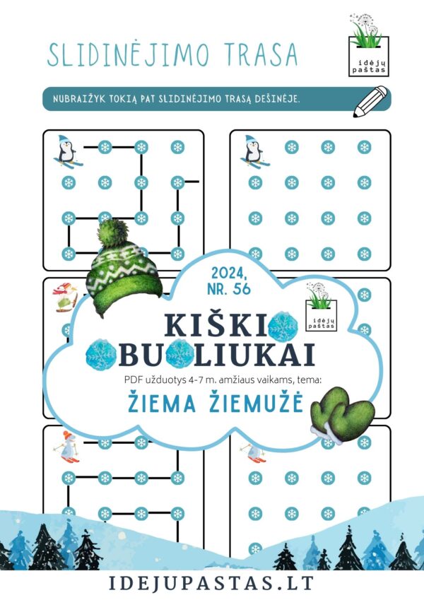 ŽIEMA ŽIEMUŽĖ pdf užduotys apie žiemą vizualinė koncentracija