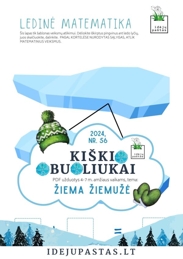 ŽIEMA ŽIEMUŽĖ pdf užduotys apie žiemą matematiniai veiksmai
