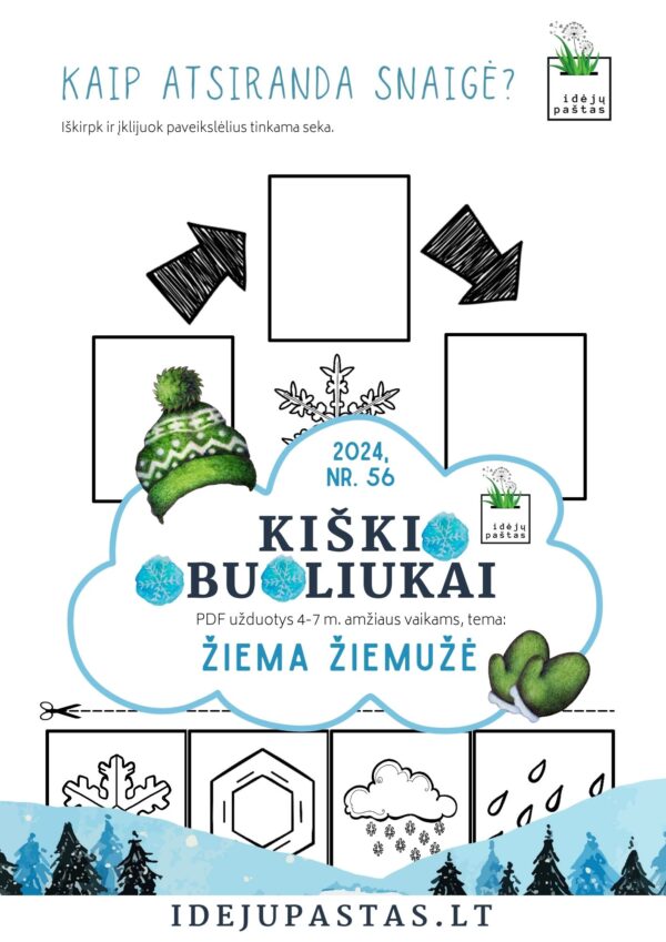 ŽIEMA ŽIEMUŽĖ pdf užduotys apie žiemą kaip atsiranda snaigės