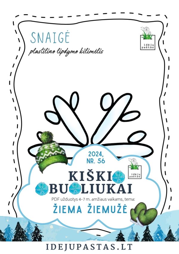 ŽIEMA ŽIEMUŽĖ pdf užduotys apie žiemą plastilino kilimėlis snaigė
