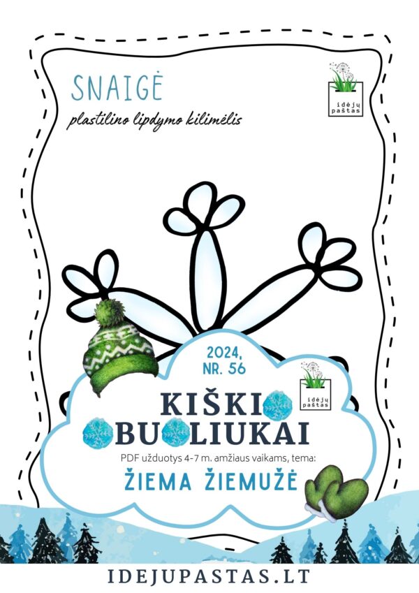 ŽIEMA ŽIEMUŽĖ pdf užduotys apie žiemą plastilino kilimėlis snaigė
