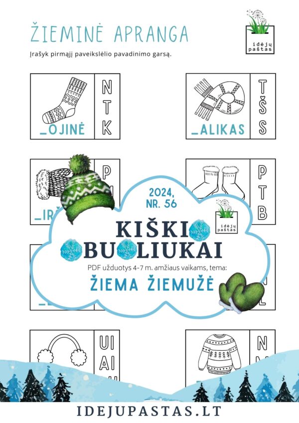 ŽIEMA ŽIEMUŽĖ pdf užduotys apie žiemą PIRMOJI RAIDĖ