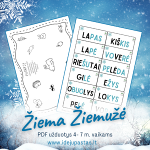 miltais užpustyti paveikslėliai skaitymo kortelės žaidimas žiema