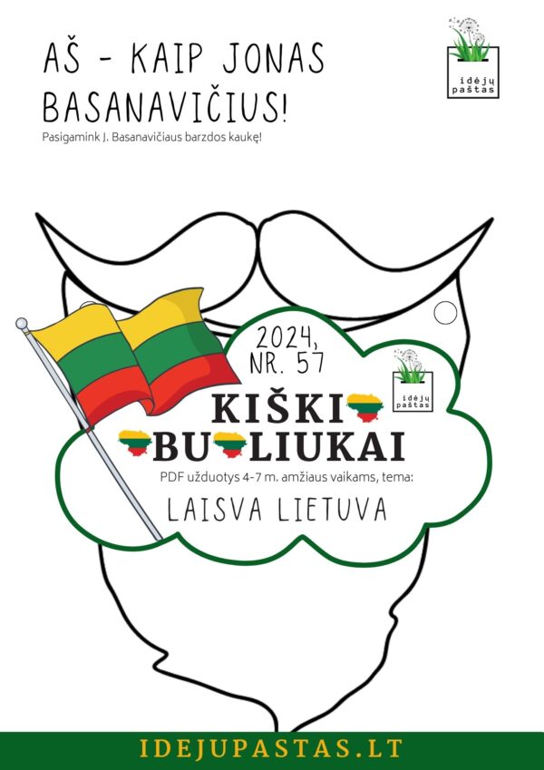 Jonas Basanavičius BARZDA spalvinti KAUKĖ TRAFARETAS šablonas pdf