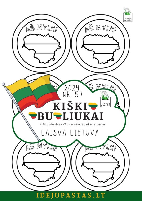 Lietuvos patrioto ženklelis aš myliu lietuvą įsisegti į atlapą vaikams vasario 16 kovo 11 atributika pdf spalvinti