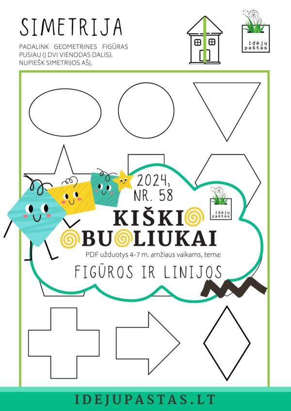 simetrija _ geometrinės figūros ir linijos užduotys pdf vaikams
