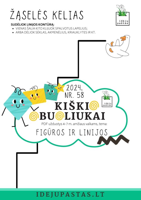 LINIJOS // skaičiavimas_ geometrinės figūros ir linijos užduotys pdf vaikams šablonas spausdinimui