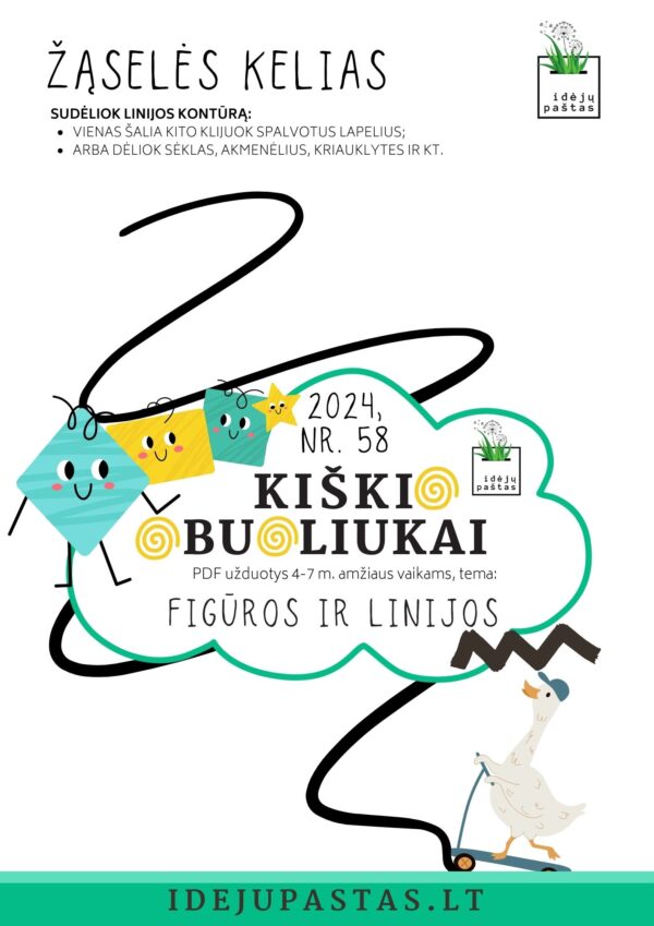 LINIJOS // skaičiavimas_ geometrinės figūros ir linijos užduotys pdf vaikams šablonas spausdinimui