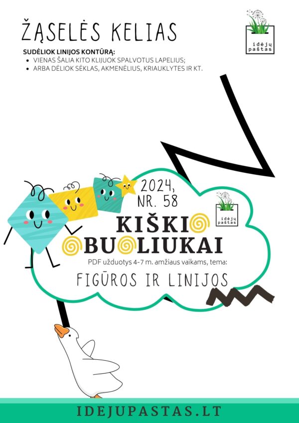 LINIJOS // skaičiavimas_ geometrinės figūros ir linijos užduotys pdf vaikams šablonas spausdinimui
