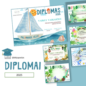 2025 DIPLOMŲ ŠABLONAI VAIKAMS SPAUSDINTI PDF