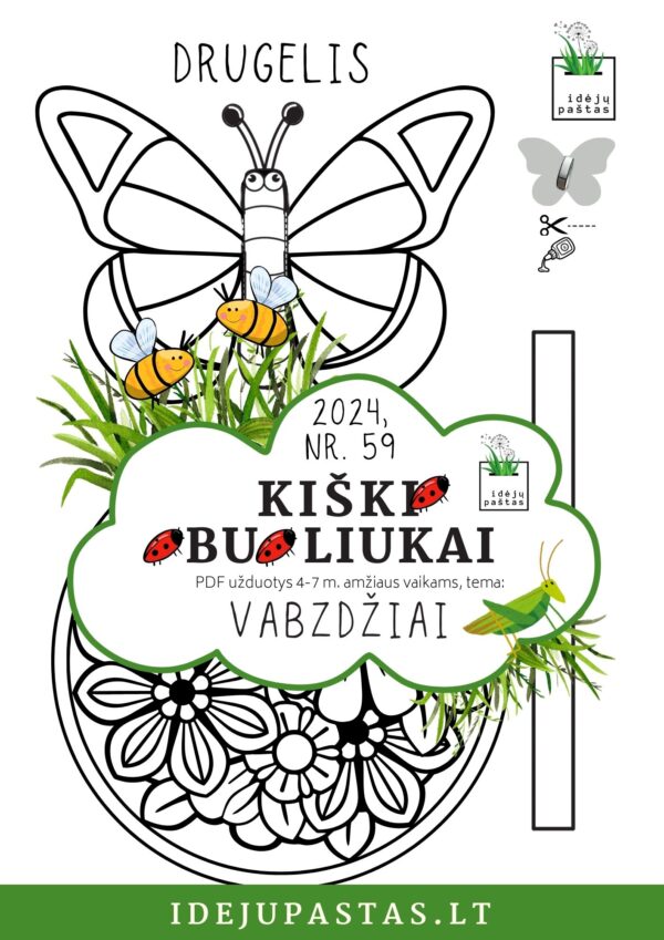 drugelis darbelio šablonas užduotis vaikams pdf kiškio obuoliukai vabzdžiai