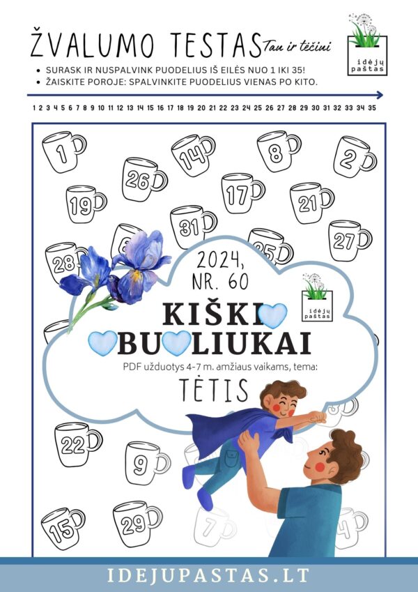 pdf užduotys veiklos kūrybiniai darbeliai šablonai tėčio dienos proga_KIŠKIO OBUOLIUKAI tema TĖTIS_skaičių seka 1-35