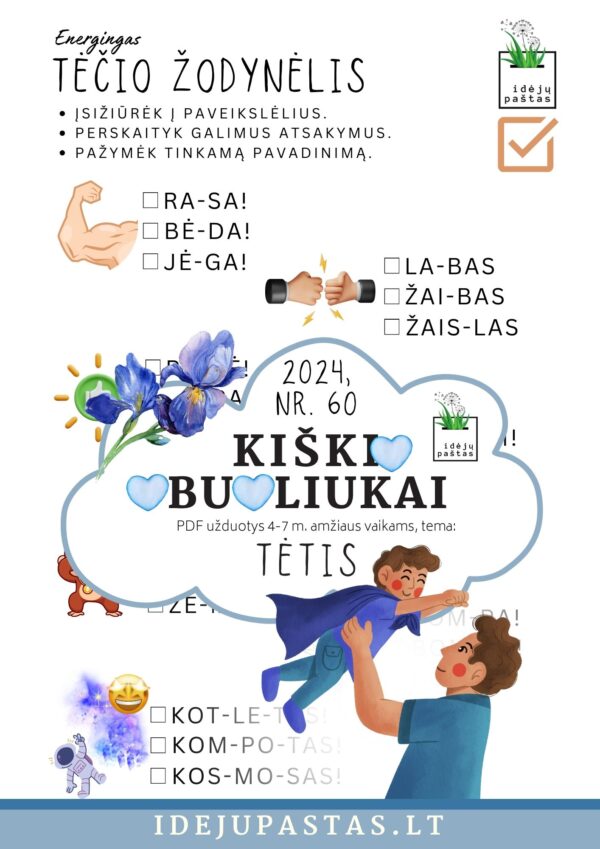 pdf užduotys veiklos kūrybiniai darbeliai šablonai tėčio dienos proga_KIŠKIO OBUOLIUKAI tema TĖTIS_skaitymo užduotis