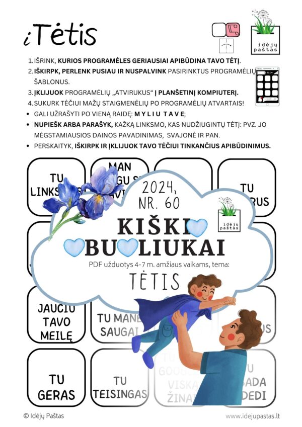 pdf užduotys veiklos kūrybiniai darbeliai šablonai tėčio dienos proga_KIŠKIO OBUOLIUKAI tema TĖTIS_atvirukas su appsų atvartais tėčiui: išmanusis tėtis