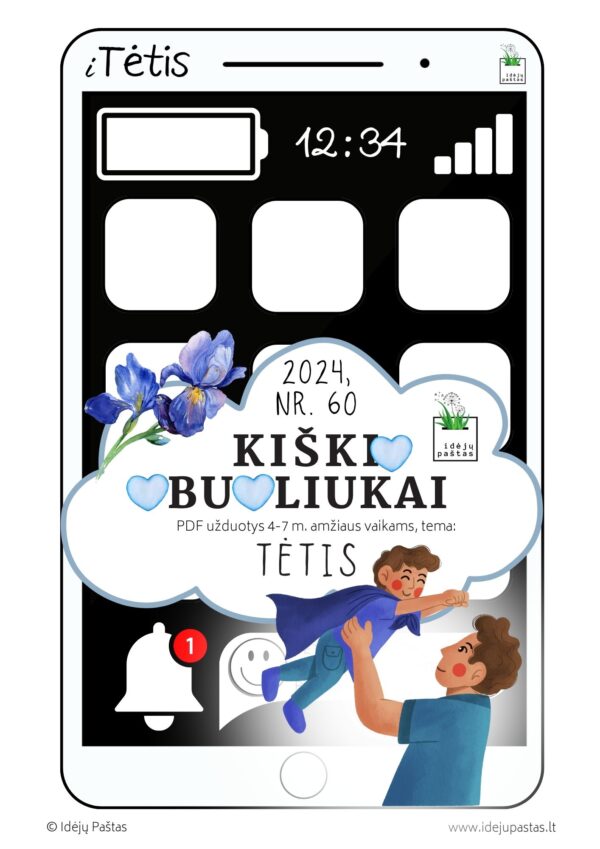pdf užduotys veiklos kūrybiniai darbeliai šablonai tėčio dienos proga_KIŠKIO OBUOLIUKAI tema TĖTIS_atvirukas su appsų atvartais tėčiui: išmanusis tėtis