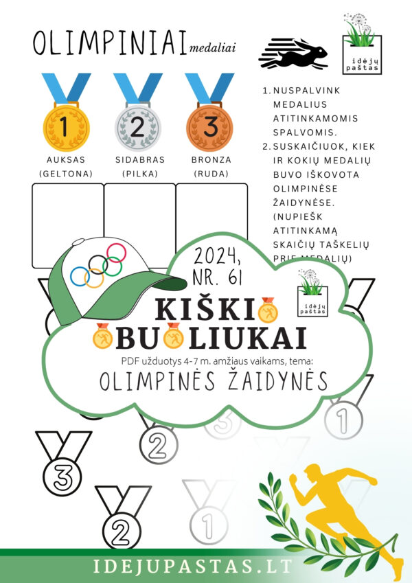 OLIMPINĖS ŽAIDYNĖS pdf užduotys vaikams olimpiniai medaliai
