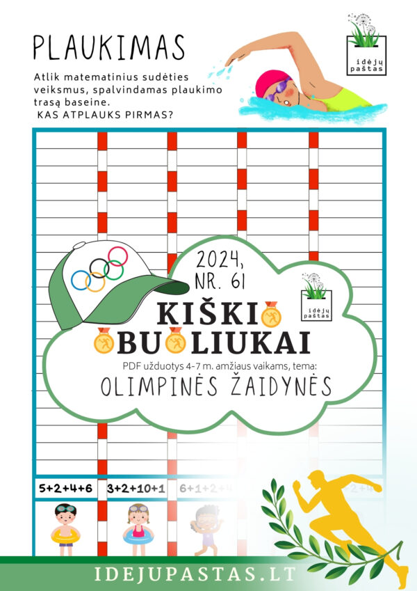 vasaros OLIMPINĖS ŽAIDYNĖS pdf užduotys vaikams plaukimas