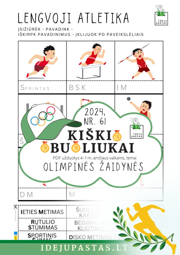 vasaros OLIMPINĖS ŽAIDYNĖS pdf užduotys vaikams lengvoji atletika