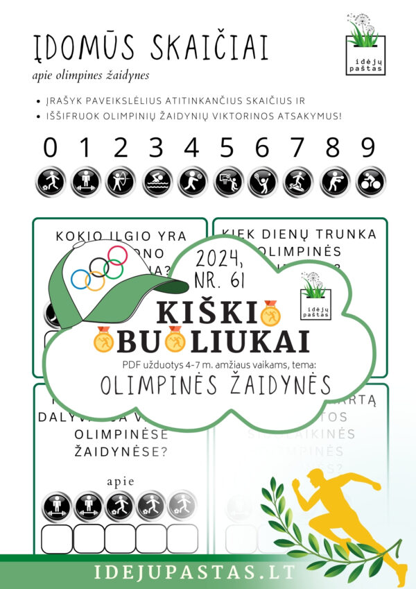 vasaros OLIMPINĖS ŽAIDYNĖS pdf užduotys vaikams įdomūs faktai