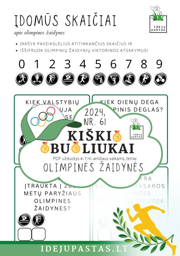 įdomūs skaičiai šifravimo užduotis VASAROS OLIMPINĖS ŽAIDYNĖS pdf užduotys vaikams
