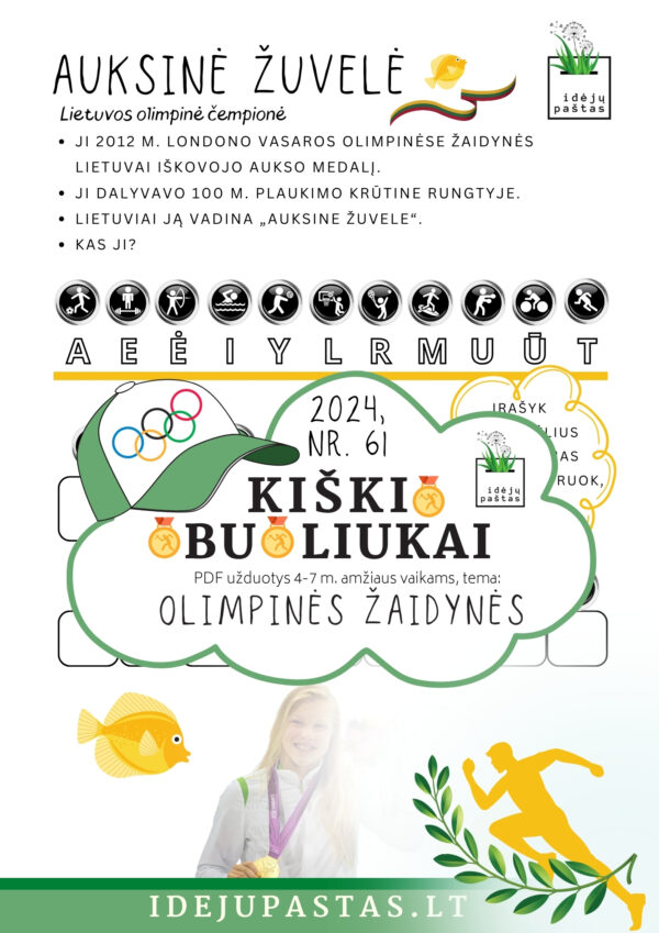 rūta meilutytė aukso medalis šifravimo užduotis VASAROS OLIMPINĖS ŽAIDYNĖS pdf užduotys vaikams