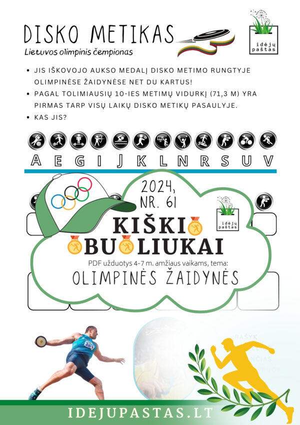 virgilijus alekna aukso medalis šifravimo užduotis VASAROS OLIMPINĖS ŽAIDYNĖS pdf užduotys vaikams