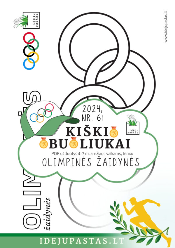 OLIMPINĖS ŽAIDYNĖS pdf užduotys vaikams olimpinė vėliava olimpiniai žiedai spalvinti