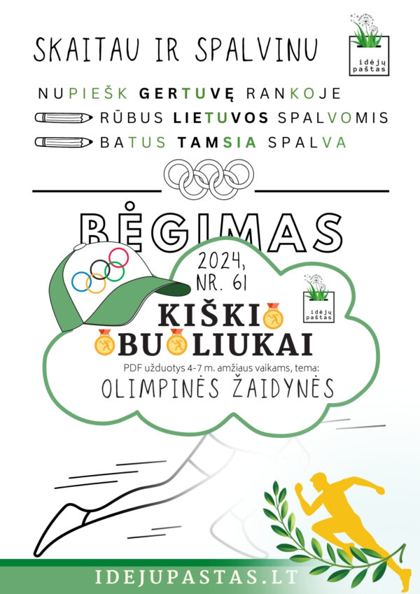 VASAROS OLIMPINĖS ŽAIDYNĖS pdf užduotys vaikams spalvinimas bėgimas