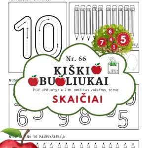 kiškio obuoliukai Nr. 66 SKAIČIAI. uŽDUOTYS APIE SKAIČIUS VAIKAMS PDF šablonai spausdinti skaičius dešimt pratybos