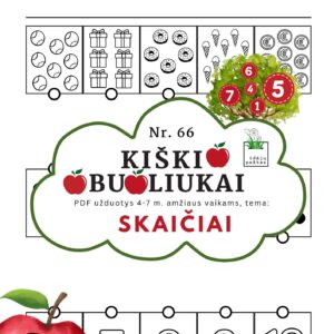 kiškio obuoliukai Nr. 66 SKAIČIAI. UŽDUOTYS APIE SKAIČIUS VAIKAMS PDF šablonai spausdinti SKAIČIŲ VIZUALIZACIJA