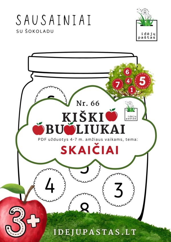 kiškio obuoliukai Nr. 66 SKAIČIAI. UŽDUOTYS APIE SKAIČIUS VAIKAMS PDF šablonai spausdinti sausainiai skaičiavimas skaičių identifikacija