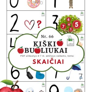 kiškio obuoliukai Nr. 66 SKAIČIAI. UŽDUOTYS APIE SKAIČIUS VAIKAMS PDF šablonai spausdinti SKAIČIŲ ASOCIACIJŲ kortelės