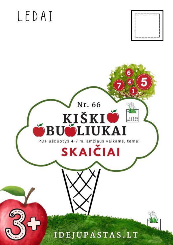 kiškio obuoliukai Nr. 66 SKAIČIAI. UŽDUOTYS APIE SKAIČIUS VAIKAMS PDF šablonai spausdinti SKAIČIavimas ledai plakatas