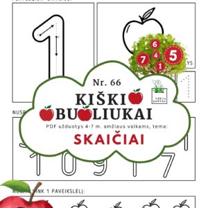 kiškio obuoliukai Nr. 66 SKAIČIAI. uŽDUOTYS APIE SKAIČIUS VAIKAMS PDF šablonai spausdinti skaičius vienas pratybos