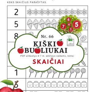 kiškio obuoliukai Nr. 66 SKAIČIAI. UŽDUOTYS APIE SKAIČIUS VAIKAMS PDF šablonai spausdinti nuspalvink tiek, koks skaičius parašytas