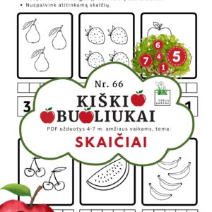 kiškio obuoliukai Nr. 66 SKAIČIAI. UŽDUOTYS APIE SKAIČIUS VAIKAMS PDF šablonai spausdinti objektų skaičiavimas ir žymėjimas