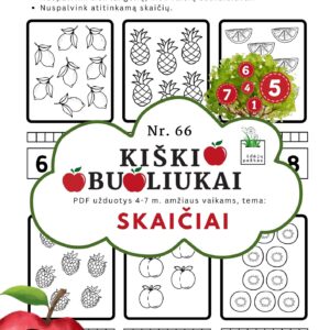 kiškio obuoliukai Nr. 66 SKAIČIAI. UŽDUOTYS APIE SKAIČIUS VAIKAMS PDF šablonai