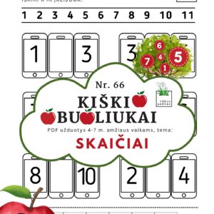 kiškio obuoliukai Nr. 66 SKAIČIAI. UŽDUOTYS APIE SKAIČIUS VAIKAMS PDF šablonai skaičių seka