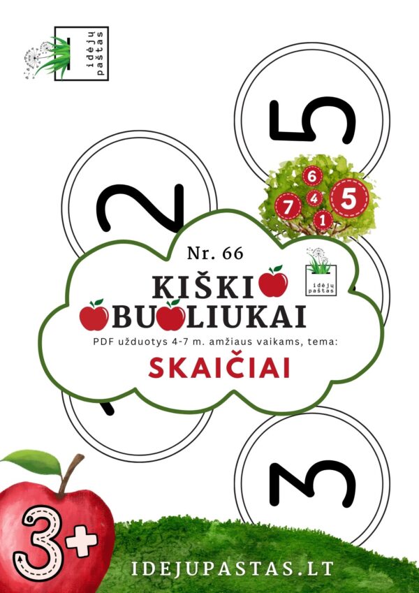 kiškio obuoliukai Nr. 66 SKAIČIAI. UŽDUOTYS APIE SKAIČIUS VAIKAMS PDF šablonai spausdinti klausymosi koncentracijos užduotis šablonas skaičiai