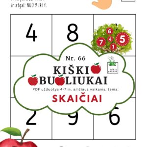 kiškio obuoliukai Nr. 66 SKAIČIAI. UŽDUOTYS APIE SKAIČIUS VAIKAMS PDF šablonai spausdinti skaičių seka 1-9