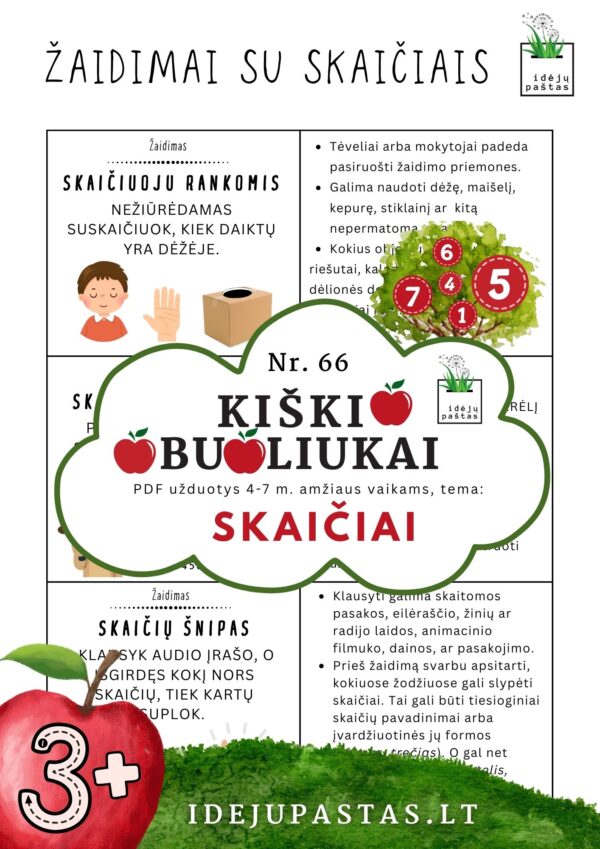 kiškio obuoliukai Nr. 66 SKAIČIAI. UŽDUOTYS APIE SKAIČIUS VAIKAMS PDF šablonai spausdinti žaidimai