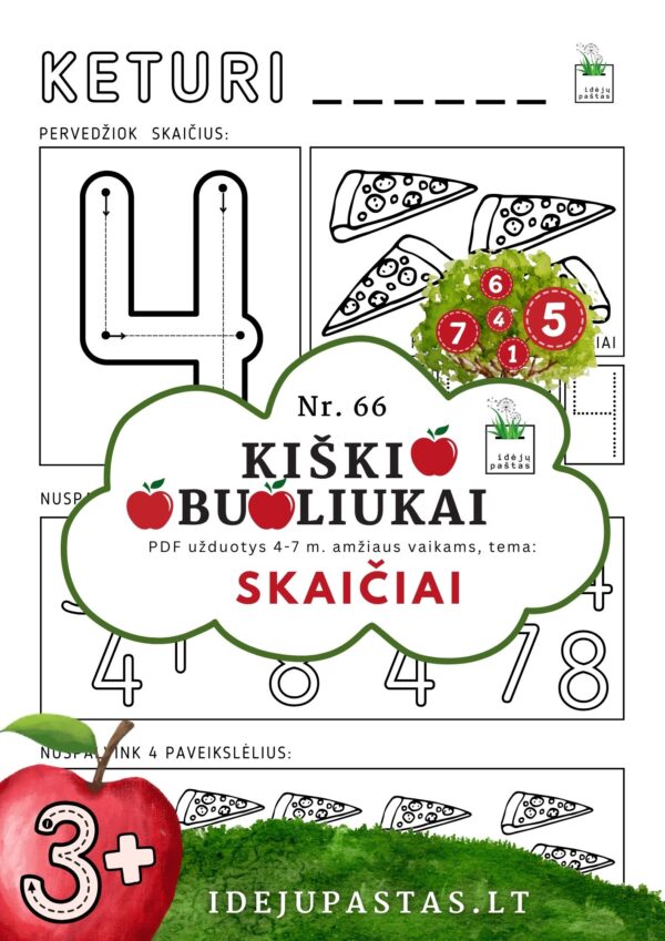 kiškio obuoliukai Nr. 66 SKAIČIAI. uŽDUOTYS APIE SKAIČIUS VAIKAMS PDF šablonai spausdinti skaičiaus pažinimo pratybos