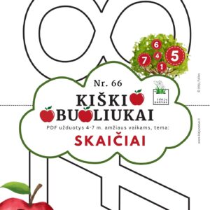 kiškio obuoliukai Nr. 66 SKAIČIAI. UŽDUOTYS APIE SKAIČIUS VAIKAMS PDF šablonai spausdinti skaičių spalvinimo šablonai trafaretai