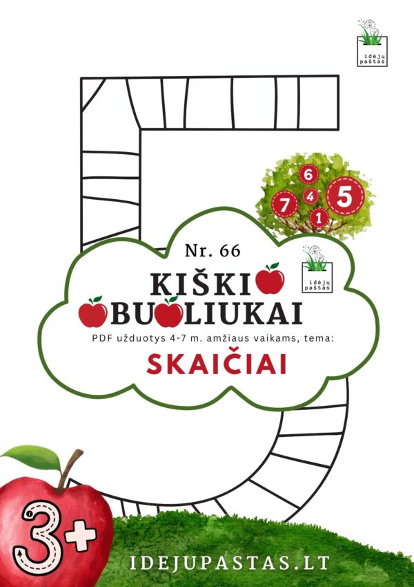kiškio obuoliukai Nr. 66 SKAIČIAI. UŽDUOTYS APIE SKAIČIUS VAIKAMS PDF šablonai spausdinti skaičių marginimo šablonai trafaretai