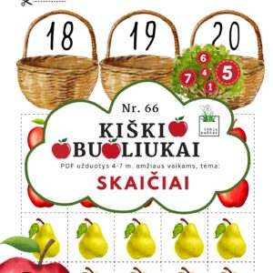 kiškio obuoliukai Nr. 66 SKAIČIAI. UŽDUOTYS APIE SKAIČIUS VAIKAMS PDF šablonai spausdinti skaičių sodas ugdymo priemonės priedai